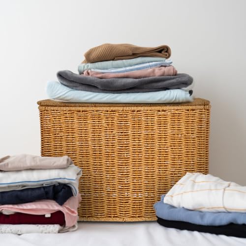 UPKOCH Woven Basket with Lid and Handle Narrow Tall Storage Box 15 Inch Decorative Organizer for Magazines Toys and Household Sundries Portable and Lightweight