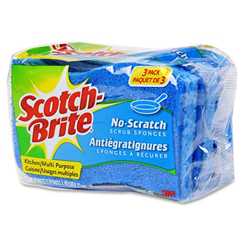 Scotch-Brite No Scratch Scrub Sponges, Blue, 4-1/2 x 2-1/2 x 7/10 in (Pack of 2) - size: 2.8" x 4.5" (Pack of 2)