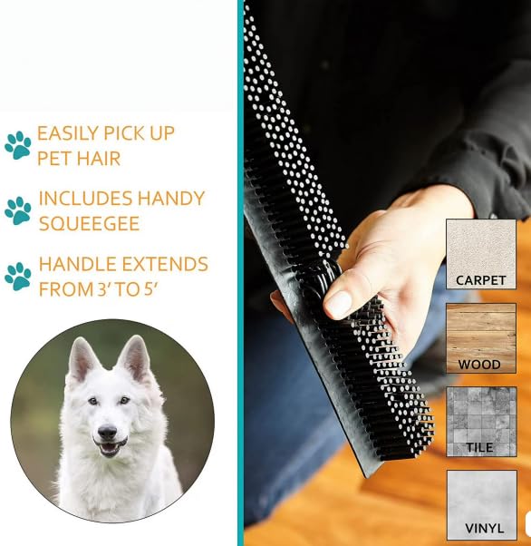 Pet Hair Remover Broom, Rubber Bristle Brush for Removing Dog & Cat Hair from Carpet, Furniture & Floors