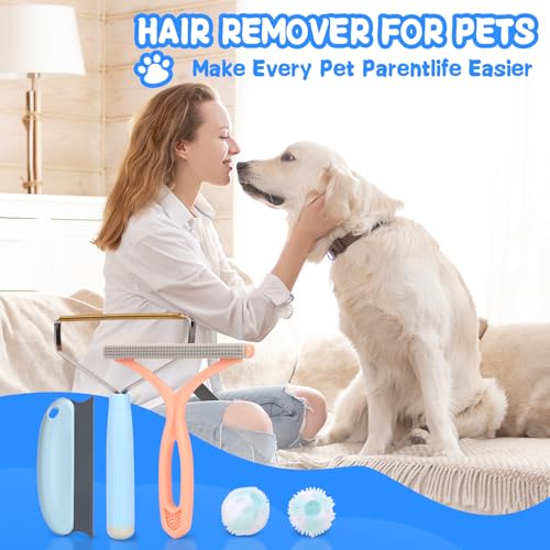 Pet Hair Removal Tool: 5 Pcs Dog Cat Hair Remover - Reusable Pet Hair Remover with Laundry Pet Hair Catcher - Portable Carpet Rake Scraper Fur Removal Tool for Rugs Clothes Car Mats Couch Furniture