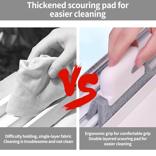 Window Track Cleaner Brush, Groove Cleaning Brush 2 in 1 Cleaner Tool Grip Brush for Window lides Gaps Tile Lines Shutter Car Vents,Gray - color: Gray