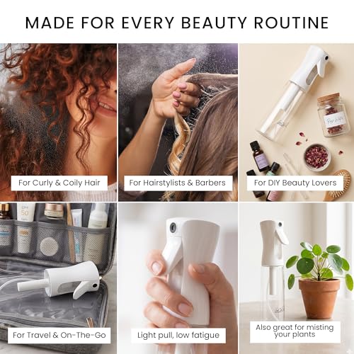 Continuous Spray Bottle for Hair – Slim Design - Fine Mist Water Sprayer for Hairstyling, Curly Hair – Refillable Mister Bottle with 360 Spray – Travel Size Hair Water Bottle