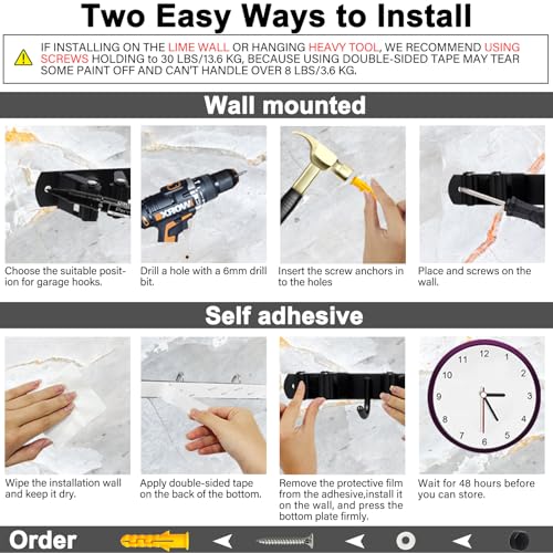 2 Packs 5 Racks and 4 Hooks Mop and Broom Holder Wall Mount, SUS304 Heavy Duty Broom Organizer Storage Tool Racks, Self Adhesive Solid Non-slip Tool Hangers for Home Kitchen Garden Laundry Garage - color: 5 Racks & 4 Hooks (Black) - 2 Pack