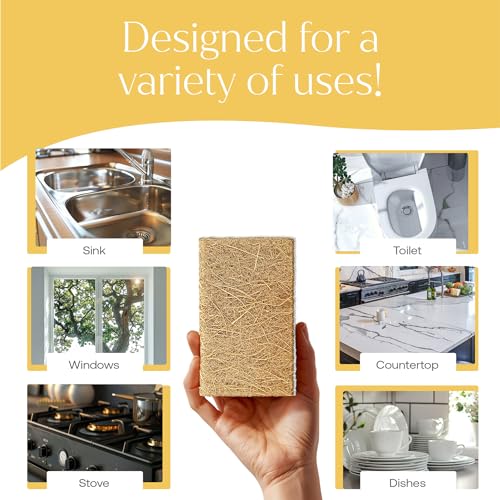 Fab Tab Coconut and Cellulose Sponges, Plant-Based, Non-Scratch Cleaning Sponges for Dishes, Sinks, Stoves, Countertops, Odorless Kitchen Sponge, Reusable, Dishwasher Safe 6-Count