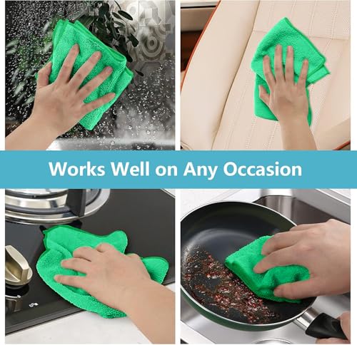 HOMEXCEL Green Microfiber Cleaning Cloth, 8 Pack Cleaning Towels for Kitchen, Lint Free, Scratch-Free, Highly Absorbent, and Reusable Cleaning Rags for House, Window and Glass, Cars, 11.5 X11.5 inch - color: Green