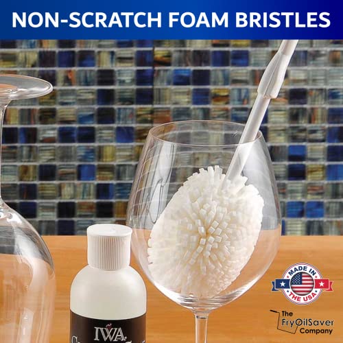Set of 2 Crystal Stemware & Goblet Glass Cleaning Brush Kit - Non-Scratch Foam Wine Glass Brushes for Washing Glasses, Decanter, Mug, Stemware - for Home, Restaurant, Bar, Hotel - by FryOilSaver Co. - size: Set of 2