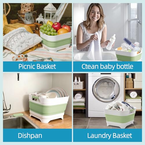 Collapsible Wash Basin for Baby Bottles - 2.4 Gallons Portable Wash Bin for RV Camping Sink, Space-Saving Dish Tub.Laundry & Utility Room Sinks (Green) - color: Green