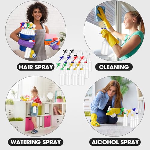 Gerrii 12 Pcs Plastic Spray Bottles with Adjustable Nozzle and Label for Cleaning 24 oz Anti Leak HDPE Spraying Bottles Empty Water Squirt Bottle(Multicolor) - color: Multicolor