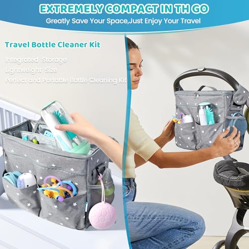 IvyWind Electric Travel Baby Bottle Brush Set with Storage Box, Automatic Bottle Cleaner Brush Kit with Silicone Bottle/Nipple/Straw Brush, Milk Frother Electric and Drainage Rack, Rechargeable, Green - color: Green