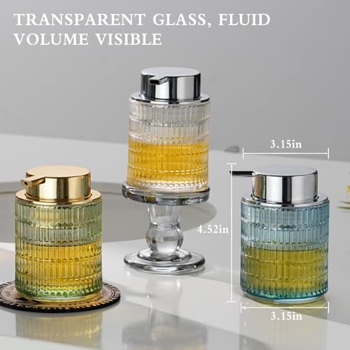 CICUFY Glass Foam Soap or Lotion Dispenser, Refillable Liquid Dispenser with Large Silver Pump (Striped Pattern-Blue) - color: Blue, style: Foam/Striped Pattern