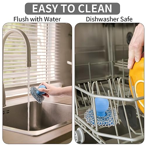 Cast Iron Scrubber with Pan Scraper, 316 Chainmail Scrubber, Upgraded Chain Mail Scrubber Sponge, Cast Iron Cleaner for Grill Pan Skillet Wok Carbon Steel, Dutch Oven Metal Brush Cleaning Kit, Blue - color: Blue