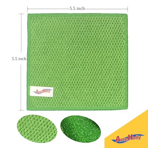 12-Pack Reusable, Scrub Dish Cloth –Non-Scratch Microfiber Scrubber, Planet-Friendly, Easy Rinsing, Quick Dry, Dishwasher Safe Cloth for Kitchen & Household, 5.5 x 5.5 Inch, Blue & Green Assorted