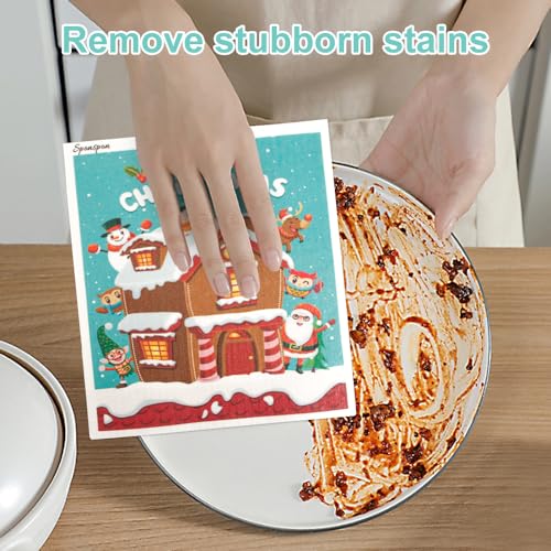 6 - Pack Swedish Kitchen Dish Cloths - Reusable Paper Towels for Counters & Dishes - Eco Friendly Cellulose Sponge Cloth (Xmas) - color: Q-xmas
