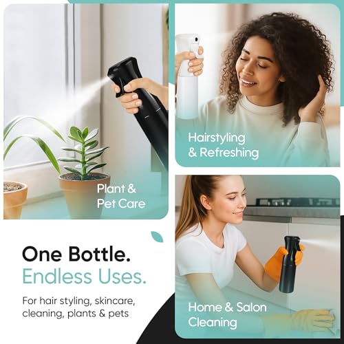Aquableu Spray Bottle for Hair – Continuous Mist Spray Bottle for Hair Care, Styling, Cleaning, Plants, Pets & Essential Oils (Variety Pack of 2 - Black & White, 6.76oz/200ml) - color: Black + White - Variety Pack