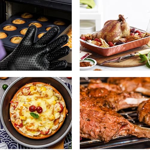 1 Pair Extra Long Professional Oven Mitts, Non-Slip Silicone Grip Heat Resistant,19.7" Length,Up to 572℉ for BBQ Cooking Baking Grilling (Black) - color: Black
