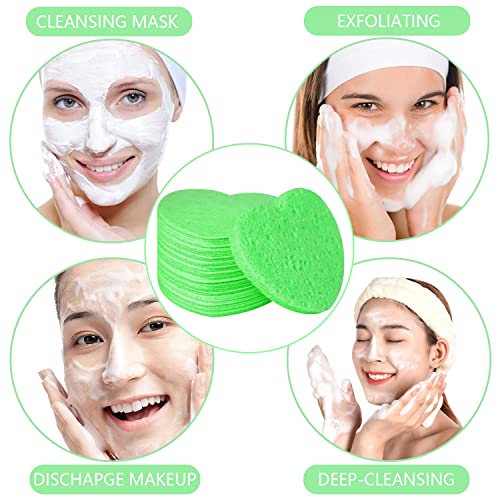 50-Count Facial Sponges Compressed, 100% Natural Cellulose Face Sponge Professional Cosmetic Spa Sponges for Face Cleansing, Exfoliating Mask, Makeup Removal for Travel and Home, Green - color: 50- Pack Green