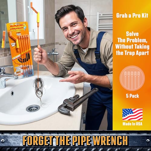 FlexiSnake Pro Drain Weasel Sink Snake Cleaner with New Molded Tip - 18″ - Drain Snake Clog Remover Tool with Rotating Handle & 5 Wand Refills - Easy to Use on Drains & Grates - Made in USA - 5-Pack - style: 5 pk