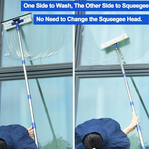 86.6" Window Squeegee Cleaner,2 in 1 Window Cleaning Tool Kit,Shower Squeegee with Extension Pole,Glass Cleaning Tools for Shower Glass,Indoor/Outdoor High Window Cleaning-Two Pads - size: 86.6"