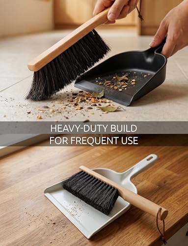 Takavu Horsehair Counter Brush with Beech Wood Handle - Hand Brush for Outdoor Furniture, Patio Cushions, Workbench, Shop and Bench Sawdust, Drafting Table and Fireplace Cleaning, 12.6in