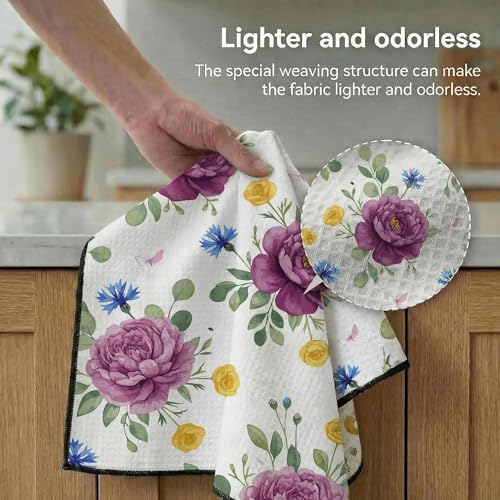 Waffle Kitchen Towels Set of 2 - Ultra Absorbent Quick Dry Dish Towels - Sustainable Reusable Cleaning Tea Towels - Lightweight Hand Towels for Kitchen & Bathroom, 16” x 28” (Plants) - style: Plants