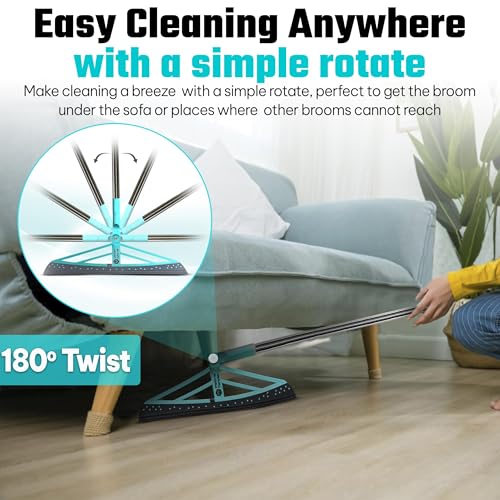 Magic Broom Squeegee Dog Pet Hair Remover, Rotatable, Height Adjustment - Silicone Broom Pet Hair Remover for All-Surfaces Hardwood Floors, Rugs, Tile, Glass, Liquid-Dirt with 50" Handle