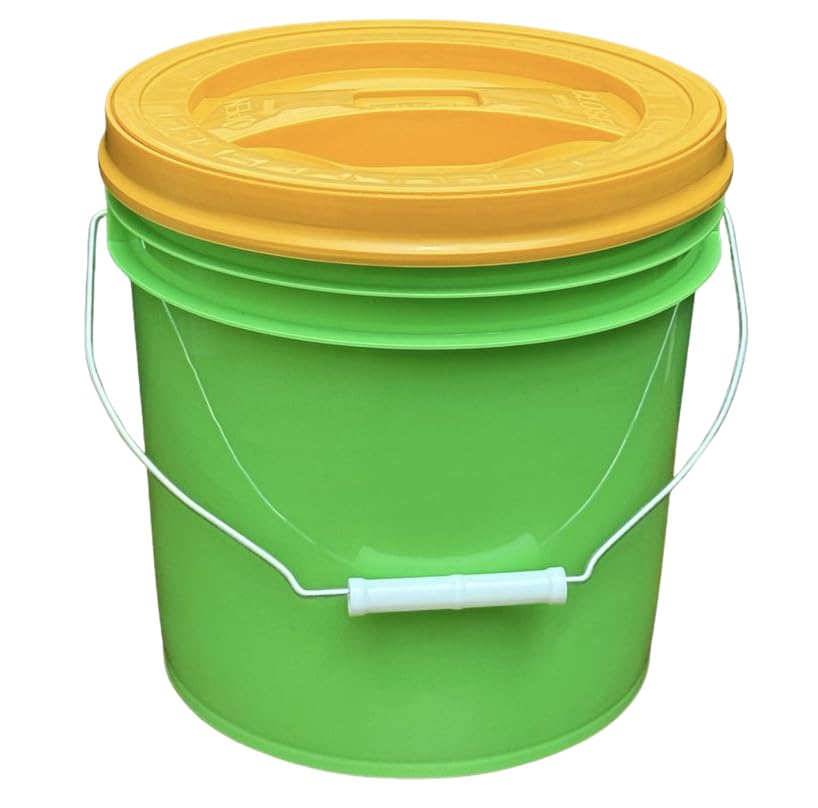 House Naturals 2 Gallon Food Grade - BPA Free Made in USA Buckets Lime Color pails with Screw On Gasket Lids (1, Lime - Orange lids) - color: Lime - Orange Lids
