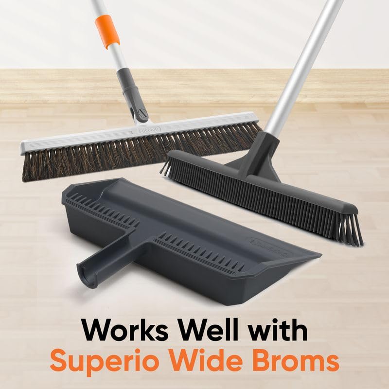 Superio 2-Pack Wide Plastic Dustpan with Comb - 16" Wide, Rubber Lip, Broom Handle Clip, Grey - color: Gray, size: 2 Pack