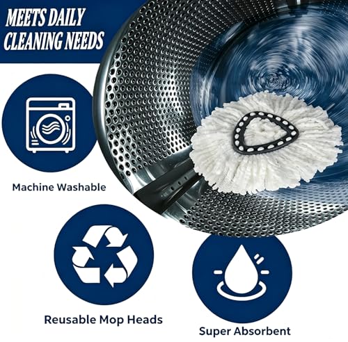 2Pack Spin Mop Replacement Heads,Spinning Mop Replace Head for Easy Wring Mop, 100% Microfiber Mop Head Replacement Compatible with Triangle Spin Mop Refill for Floor Cleaning,White - size: 2Pack