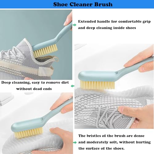 2Pack Shoe Cleaning Brush,Sneaker Shoe Cleaner Brush, Soft Bristle Cleaning Shoes Scrubber,Long Handle Shoe Scrubbing Brush,White Sneaker Cleaner Brush,Shoe Brushes for Cleaning (Blue) - color: Blue
