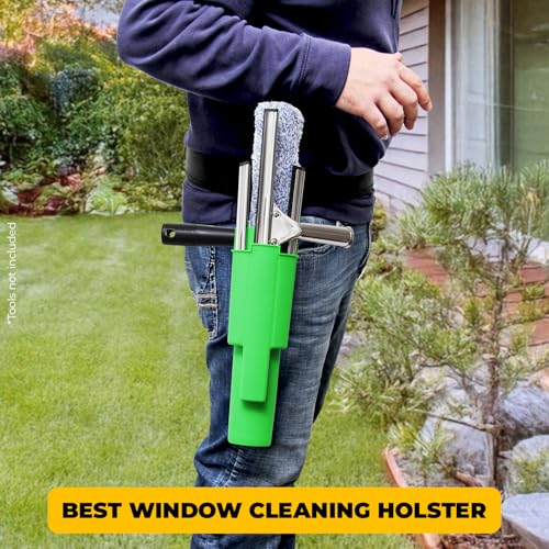 Window Cleaning Side Bucket On a Belt Holster Holds 3 Squeegees and a Washer - color: Green