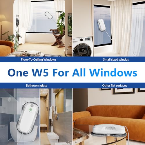 Tosima W5 Window Cleaning Robot, 6400Pa Max Adaptive Suction, Auto-Spray Smart Window Cleaner with Triple Safety System, Intelligent Navigation, Remote Control, for All Smooth Surfaces, White - color: White