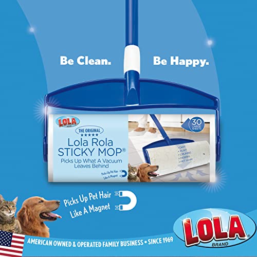 LOLA Rola PET Hair Remover Sticky Mop, Giant Floor Lint Roller, 9" x 3.5", Extender Handle, Largest Head, Traps Hair, Dust, Dirt, Extra Sticky Sheets - size: 1 Set, style: Mop w/ Extender Handle