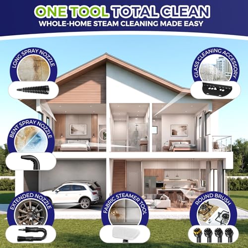 Handheld Steam Cleaner, 230°F Pressurized Steamer with No Water Spitting & Continuous Steam, 350ML Chemical-Free Deep Cleaning for Grease & Grime, 12 Accessories for Grout, Bathroom, Kitchen & Car