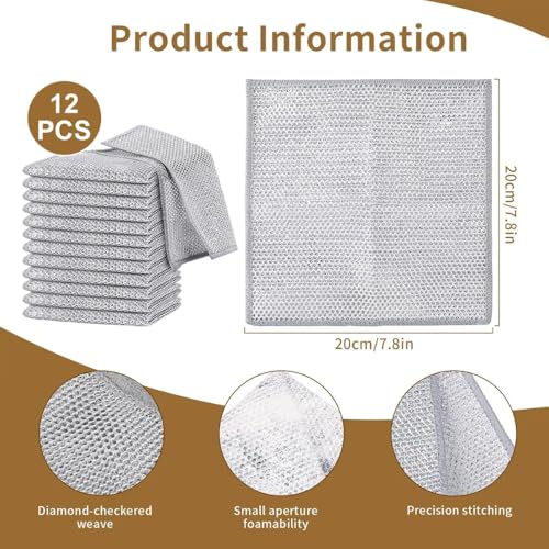 AUGHAD 12 Pcs New Upgrade Steel Wire Dishcloth,Non Scratch Wire Dishcloth for Wet and Dry Use,Powerful Cleaning Non-Scratch Wire Dishcloth Rag for Cookware, Sinks, Dishes, Stove Tops
