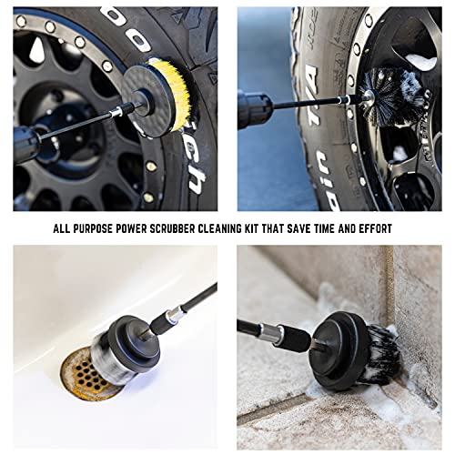 NEIKO 00322A Drill Brush Attachment Set, 15 Pcs, Polishing, Buffing, Scrubbing, Cleaning Round, Power Scrubber Brush, Long Reach Extension, Drill Brush Set for Car Detailing Supplies, Brush Drill Kit - style: Brush Set
