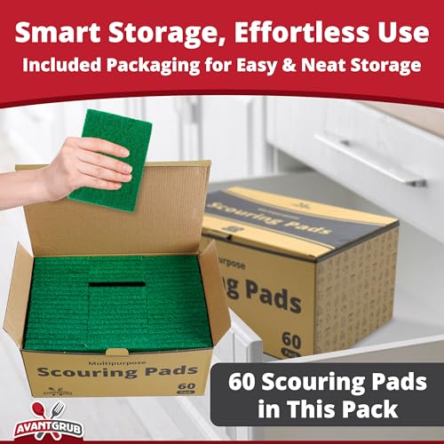 Heavy-Duty Scour Pad 60 Pack: High Abrasive Rating for Intense Scrubbing. 3.5 x 6. Best Used for Baked-On Messes. Restaurant & Commercial-Grade Scouring Pads. Bulk Wholesale Pack. - size: 60 Pack