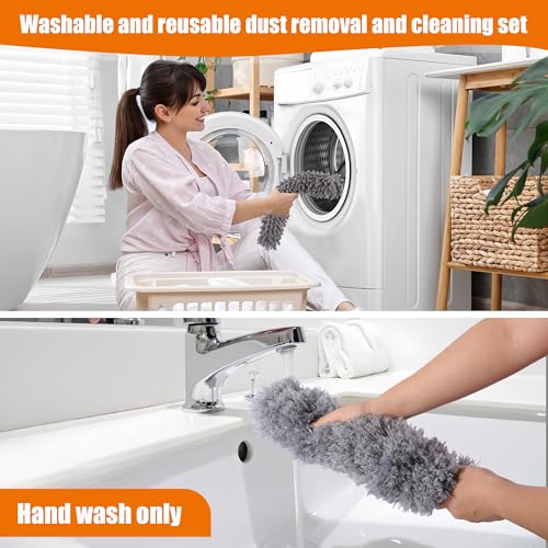 4 Pcs Microfiber Cobweb Duster with 100-inch Extendable Pole, Washable and Reusable Feather Cleaning Duster Kit with 3 Duster Heads,Dusters for Cleaning with Telescopic Pole for High Ceiling Fan - color: 4pcs