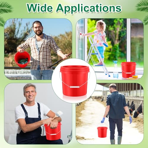 Tioncy 10 Pcs 2 Gallon Plastic Bucket with Lid Heavy Duty 2 Gallon Bucket Pail with Lid Handle for Storage Container Home Household Cleaning (Red) - color: Red