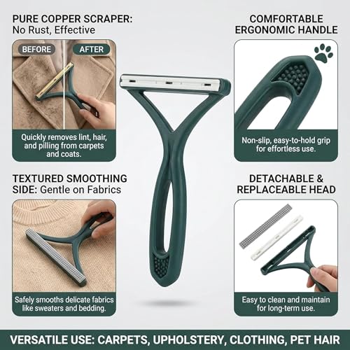 Pet Hair Remover Carpet Scraper - Lint Remover Tool with Two Way Edge for Sofa Coat Rug Bedding Furniture 1Pack(Dark Green) - color: Dark Green
