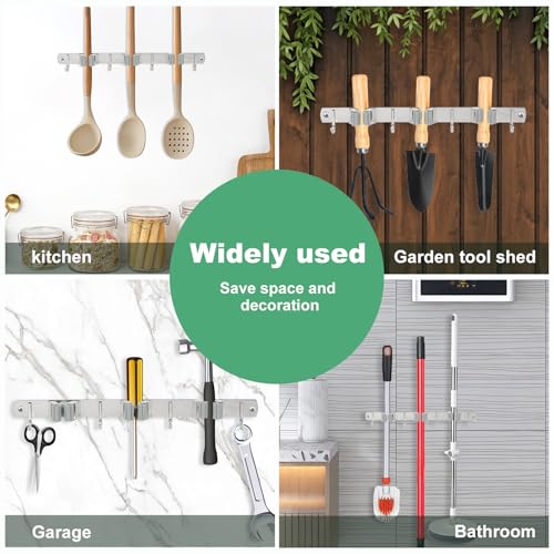 Mop Broom Holder Wall Mount, Non Slip Broom Mop Holder, Broom Organizer, Stainless Steel Broom Hanger Wall Mount for Home Kitchen Garden Laundry Garage, 2 Mounting Methods (Style 1) - color: Style 1