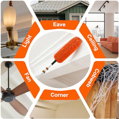 SISUPASSIE 20FT Reach High Ceiling Duster Kit, Window Cleaning kit with 3-12FT Extension Pole, Fan Duster for Ceiling Fan Blades, Microfiber Feather Duster, Rotatable Window Squeegee and Cobweb Duster - size: 12FT