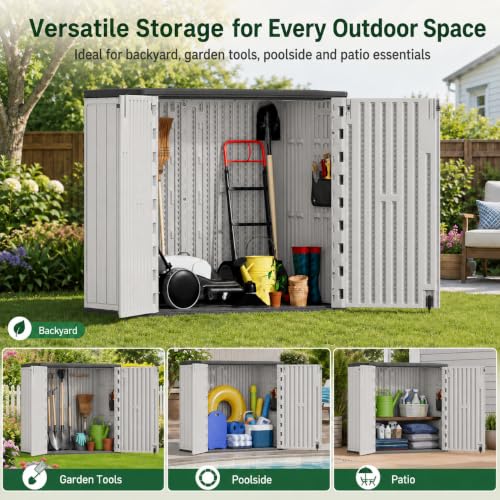 ADDOK 38 Cu.Ft Outdoor Storage Shed with Floor,Large Waterproof Resin Storage Cabinet with Lift-Up Lid,Double Doors and Lockable Design for Lawn Mower,Garden Tools, Patio,Backyard and Pool Supplies - size: AllWhite-31 Cu.Ft