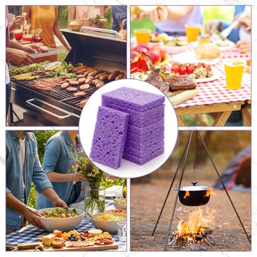 Zhengmy 100 Pieces Sponges Bulk Sponges Kitchen Compressed Sponge Natural Dish Sponge Compressed Wood Pulp Cleaning Without Scratching for Kitchen Bathroom, 3.9 x 2.4 x 0.12 Inch (Purple) - color: Purple