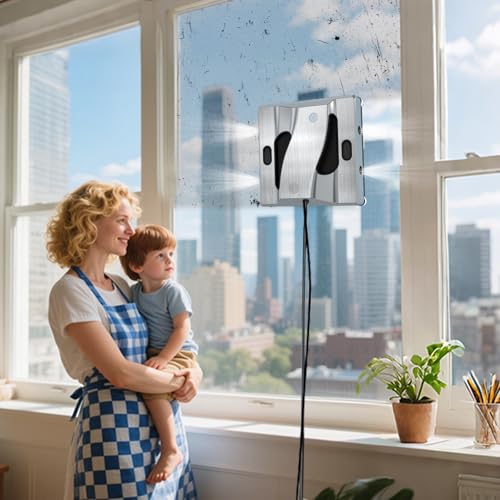 6000Pa Window Cleaning Robot High Suction Power Window Cleaner Robot with 4 Water Spray Intelligent Cleaning Perfect for High-Rise Windows, Glass Doors and Tiles