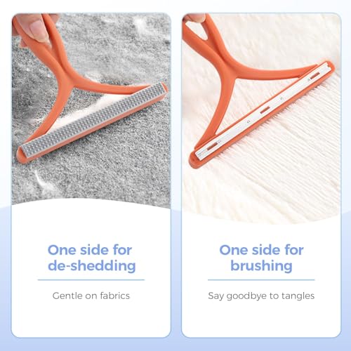Pet Hair Removal Tool, Portable Fur Remover Brush & Carpet Scraper Rake, Dog & Cat Hair Remover for Couch, Carpet, Car Mats, Pet Bed & Furniture (Blue) - color: Blue