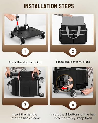 Ytonet Wearable Rolling Cleaning Caddy Bag with Cleaning Apron, Large Cleaning Caddy with 4 Spinner Wheels, Detachable Trolley Portable Cleaning Supplies Organizer Cart for Housekeepers, Utility Bag - color: Black