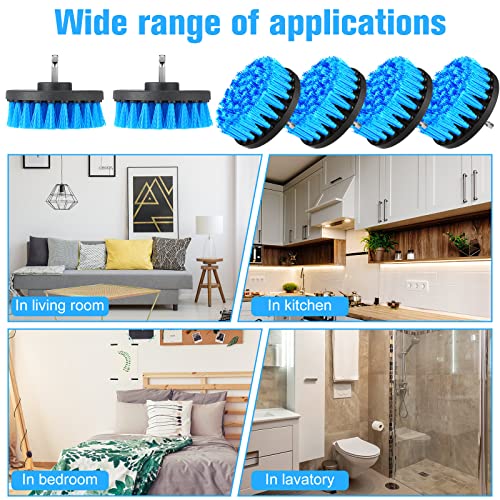 Drill Brush Attachment Power Scrubber Cleaning Kit Multi Purpose Drill Brush Set Drill Scrubber Brush Kit Cleaning Brushes for Drill Bathroom Surfaces Tub Grout Shower Kitchen (Blue, 6 Pcs)