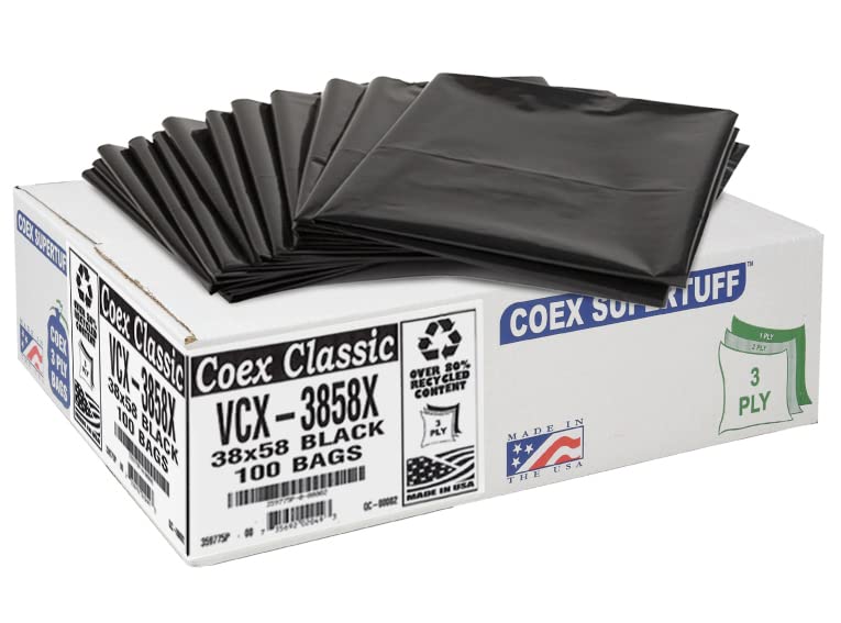 Aluf Plastics 55-60 Gallon Trash Bags - 1.5 MIL (eq) Black Heavy Duty Trash Can Liners - 38" x 58" - Pack of 100 - For Contractor, Industrial, Commercial, & Outdoor - style: 55-60 Gal, 1.5 Mil Equiv, 100 Count