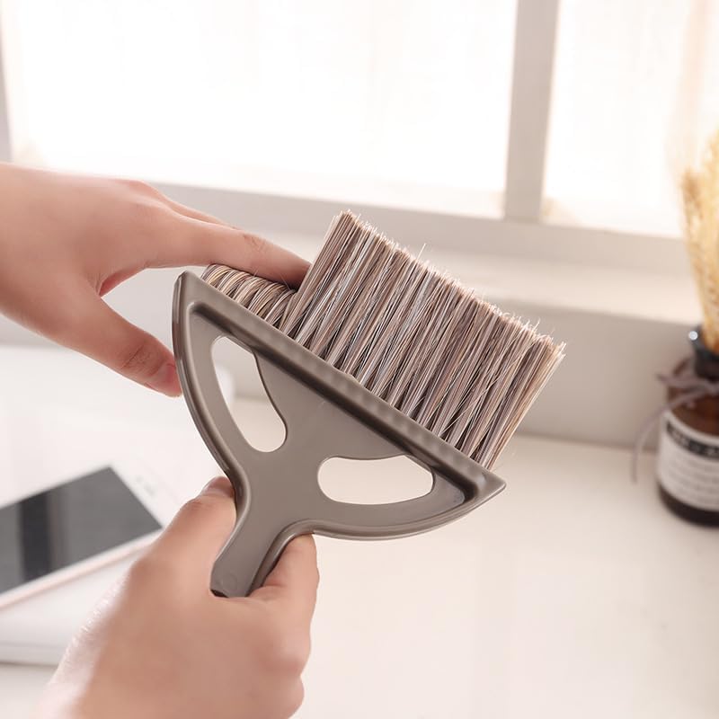 Mini Small Broom and Dustpan Set Small Dusting Brush for Camping, Tables, Desks, Keyboards, Window Cracks, Trash, Pets, and Other Cleaning Tools (Brown) - color: Brown