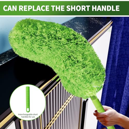 Cobweb Duster with Extension Pole, Washable Cleaning Duster Set with 2 Duster Heads, Corner Brush, 15-110-Inch Telescoping Pole for high Ceiling Fans, Long Duster for high Ceilings,Spider Web Brush